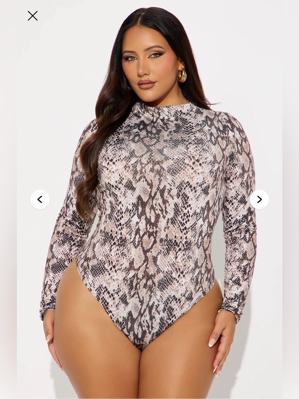 Snake Print Long Sleeve Bodysuit - Taupe